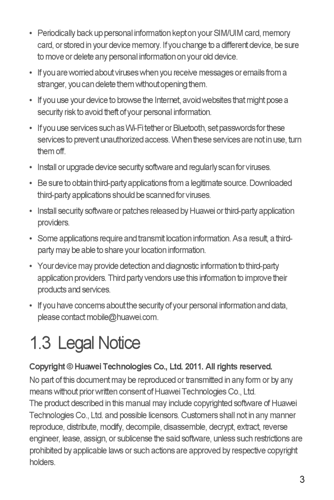 Huawei U8860 manual Legal Notice 