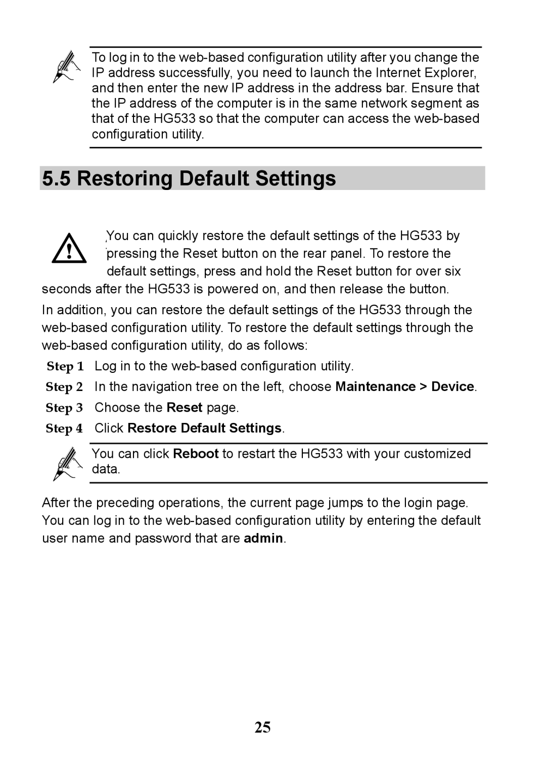 Huawei V100R001 manual Restoring Default Settings, Click Restore Default Settings 