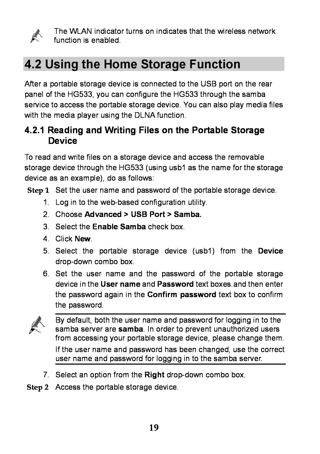 Huawei V100R001 manual Using the Home Storage Function, Reading and Writing Files on the Portable Storage Device 