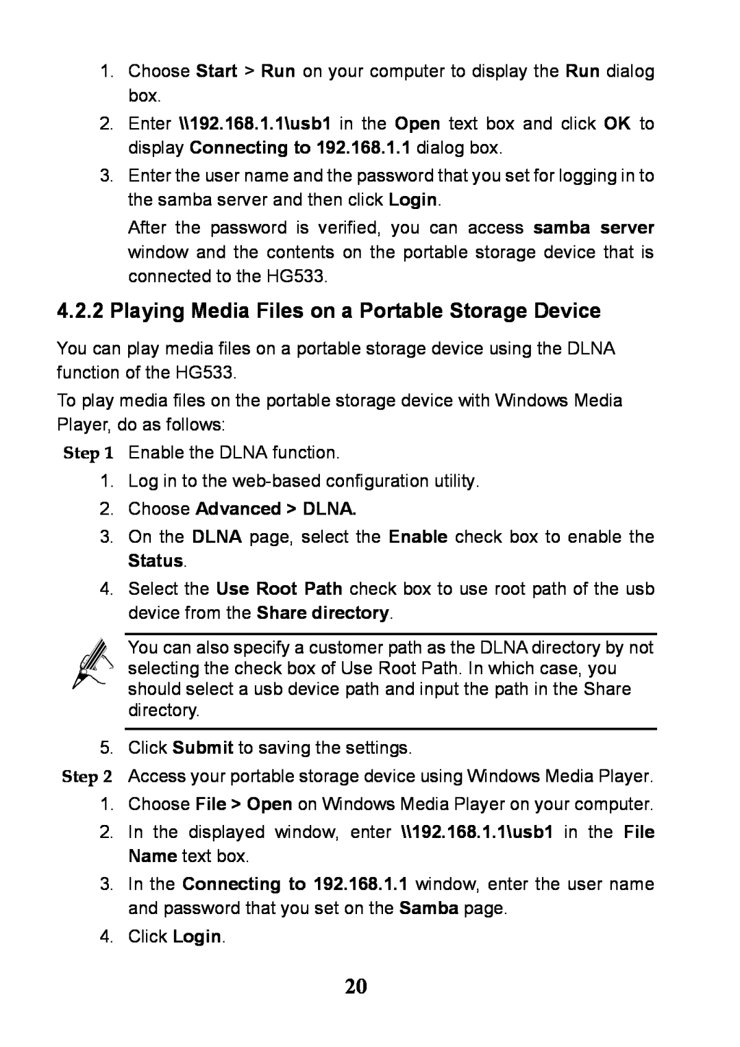 Huawei V100R001 manual Playing Media Files on a Portable Storage Device, Choose Advanced DLNA 
