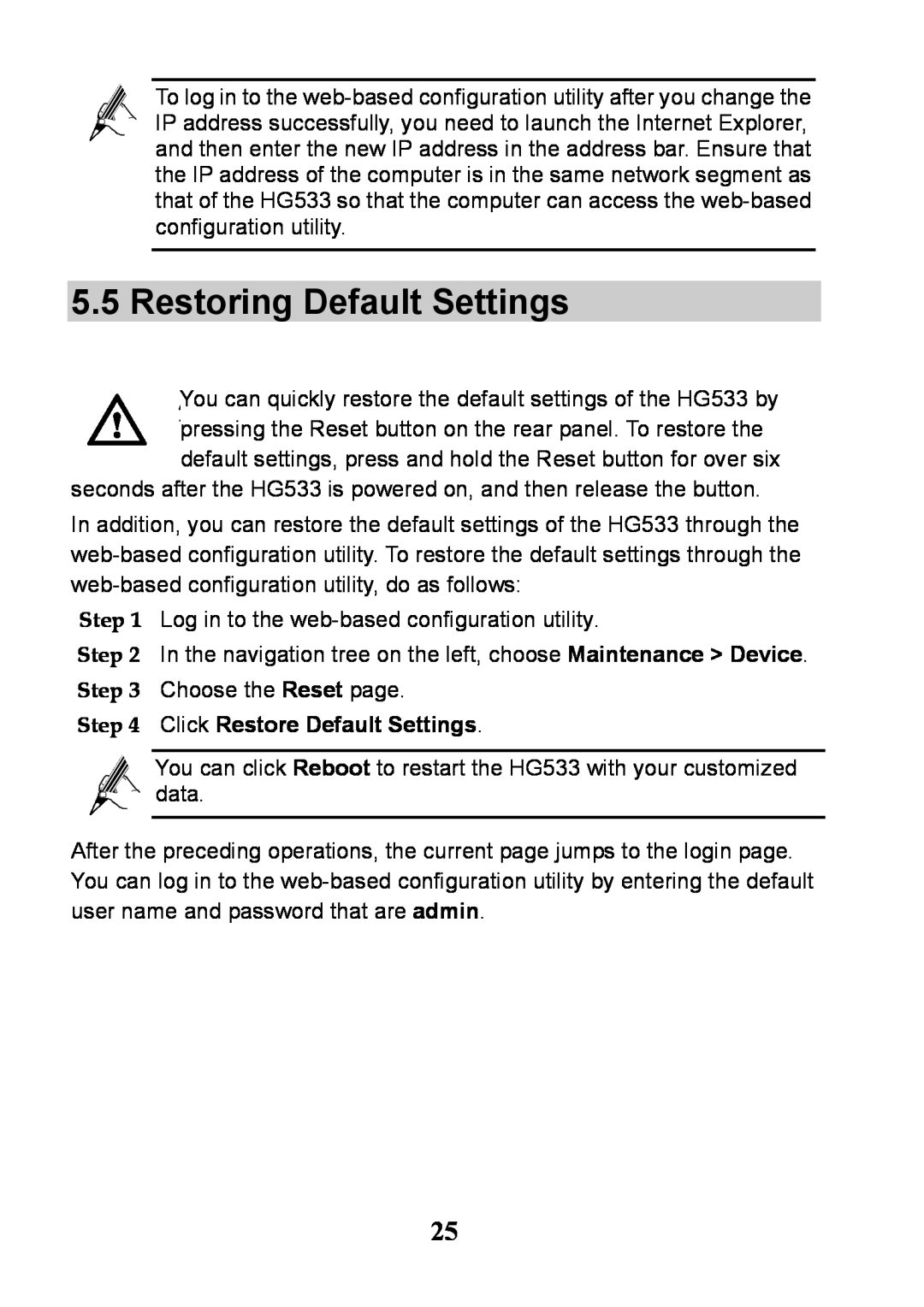 Huawei V100R001 manual Restoring Default Settings, Click Restore Default Settings 