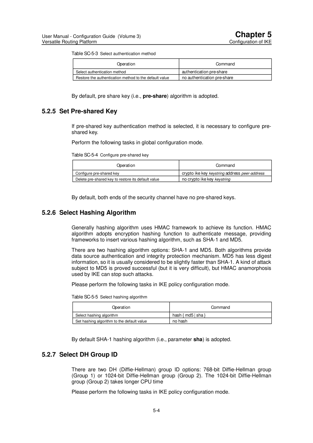 Huawei v200r001 user manual Set Pre-shared Key, Select Hashing Algorithm, Select DH Group ID 