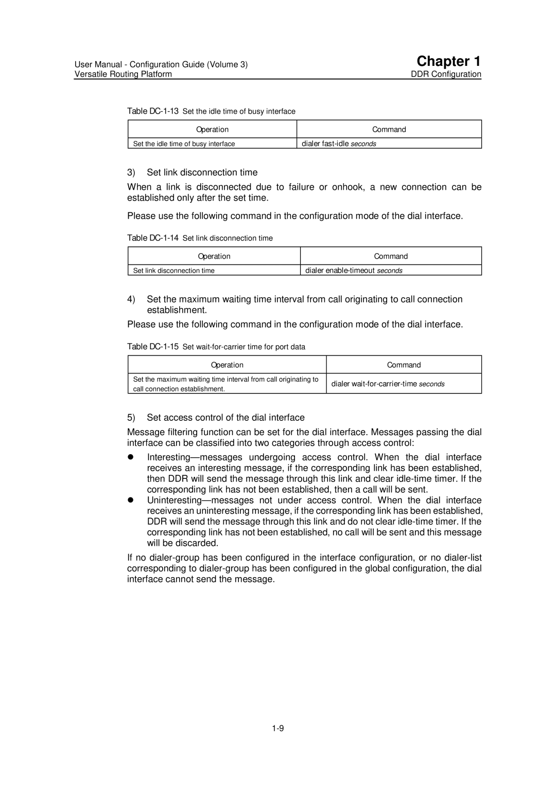 Huawei v200r001 user manual Table DC-1-13Set the idle time of busy interface 