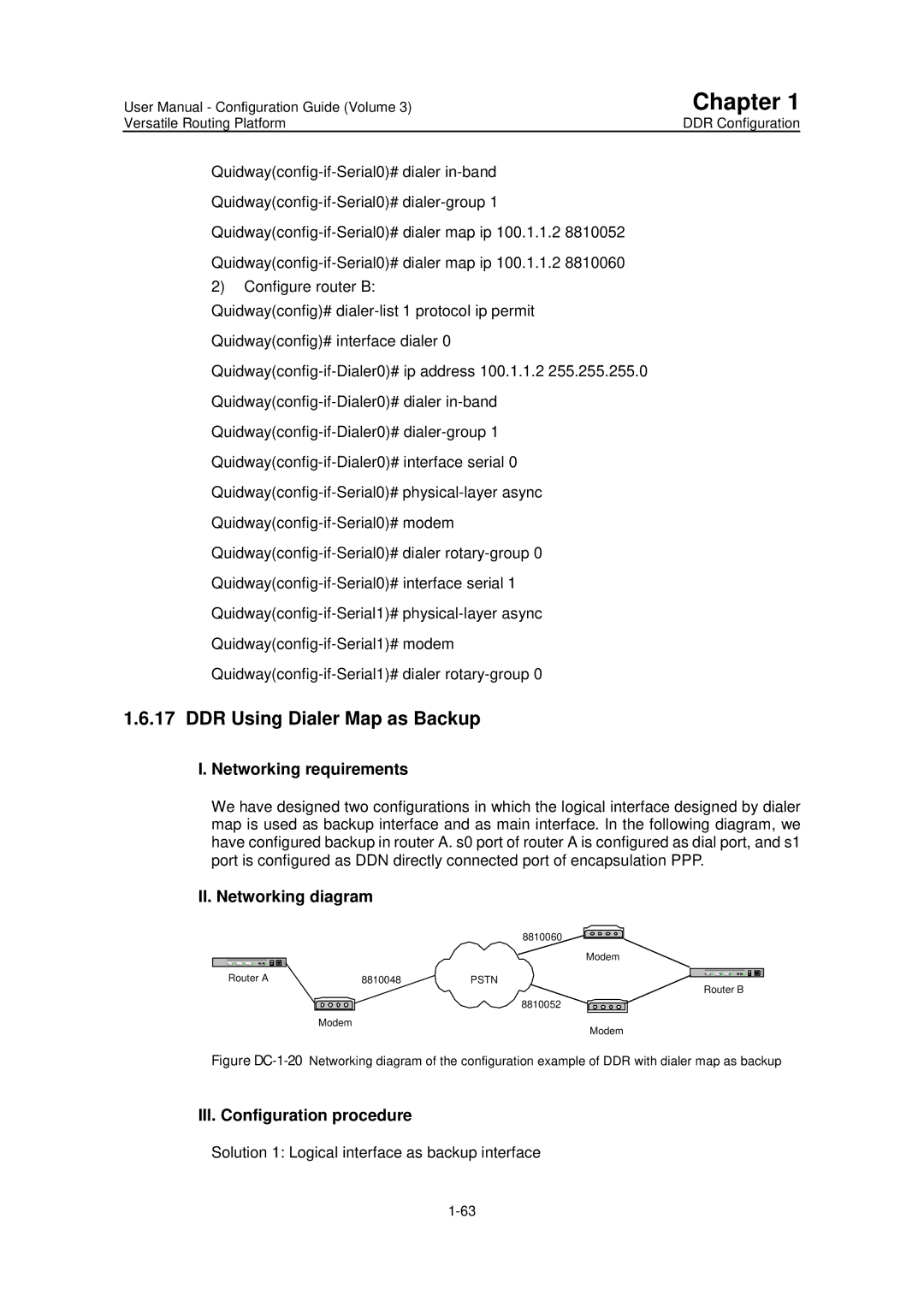 Huawei v200r001 user manual DDR Using Dialer Map as Backup, Solution 1 Logical interface as backup interface 