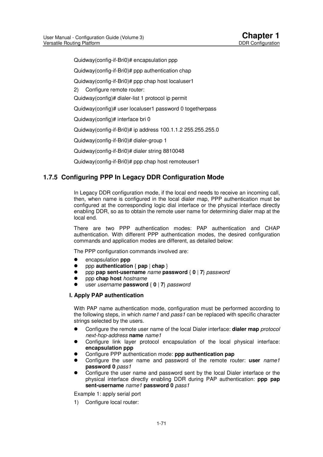 Huawei v200r001 user manual Configuring PPP In Legacy DDR Configuration Mode, Apply PAP authentication 