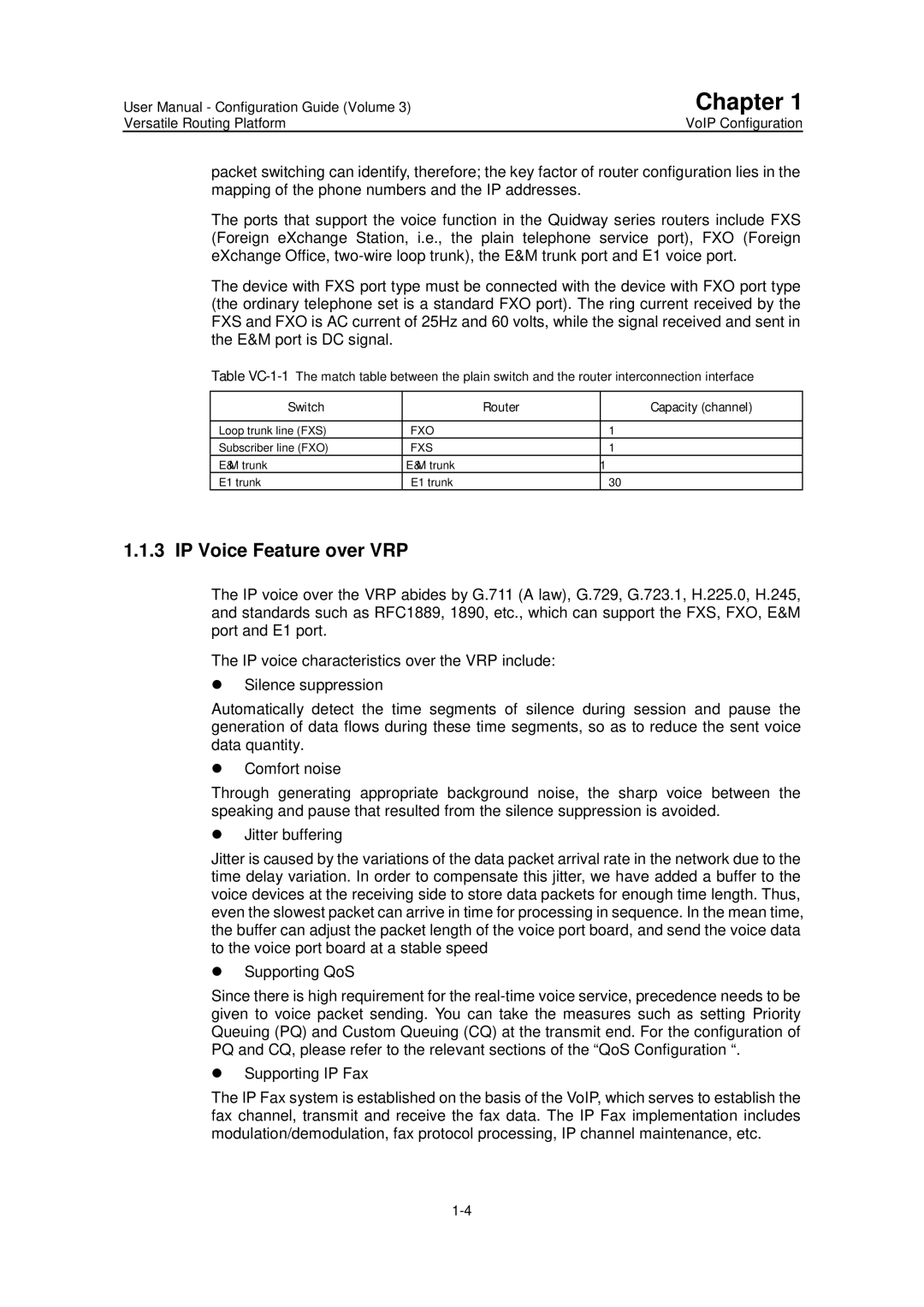 Huawei v200r001 user manual IP Voice Feature over VRP, Switch Router Capacity channel 