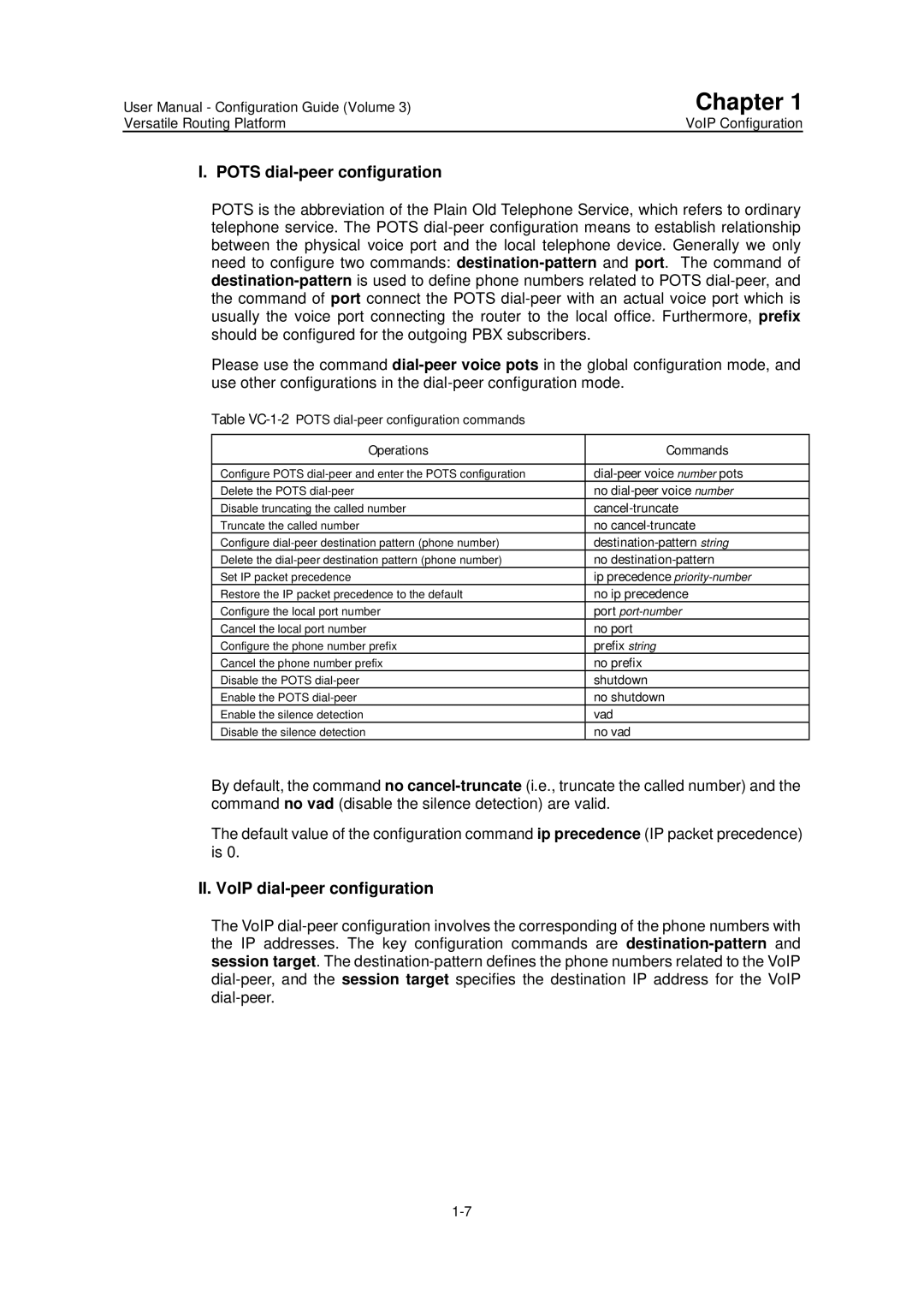 Huawei v200r001 user manual Pots dial-peer configuration, II. VoIP dial-peer configuration 