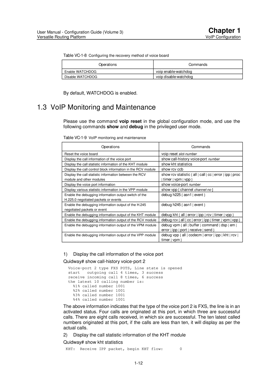 Huawei v200r001 user manual VoIP Monitoring and Maintenance, By default, Watchdog is enabled 