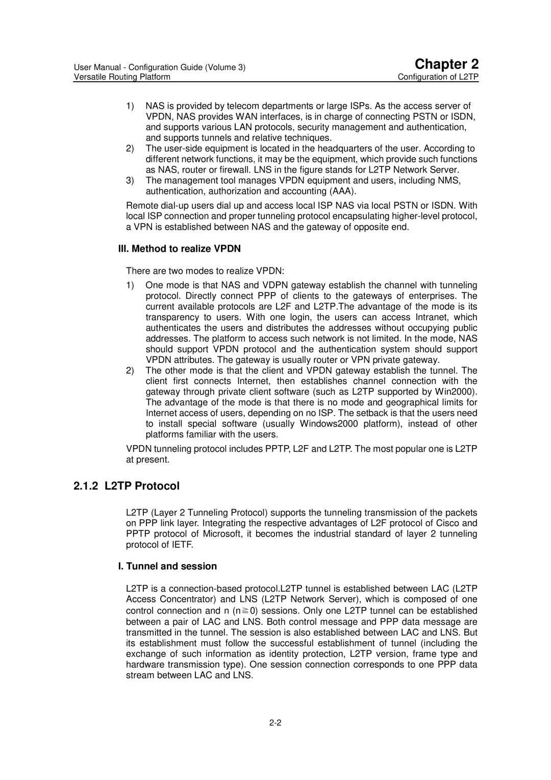 Huawei v200r001 user manual 2 L2TP Protocol, III. Method to realize Vpdn, Tunnel and session 