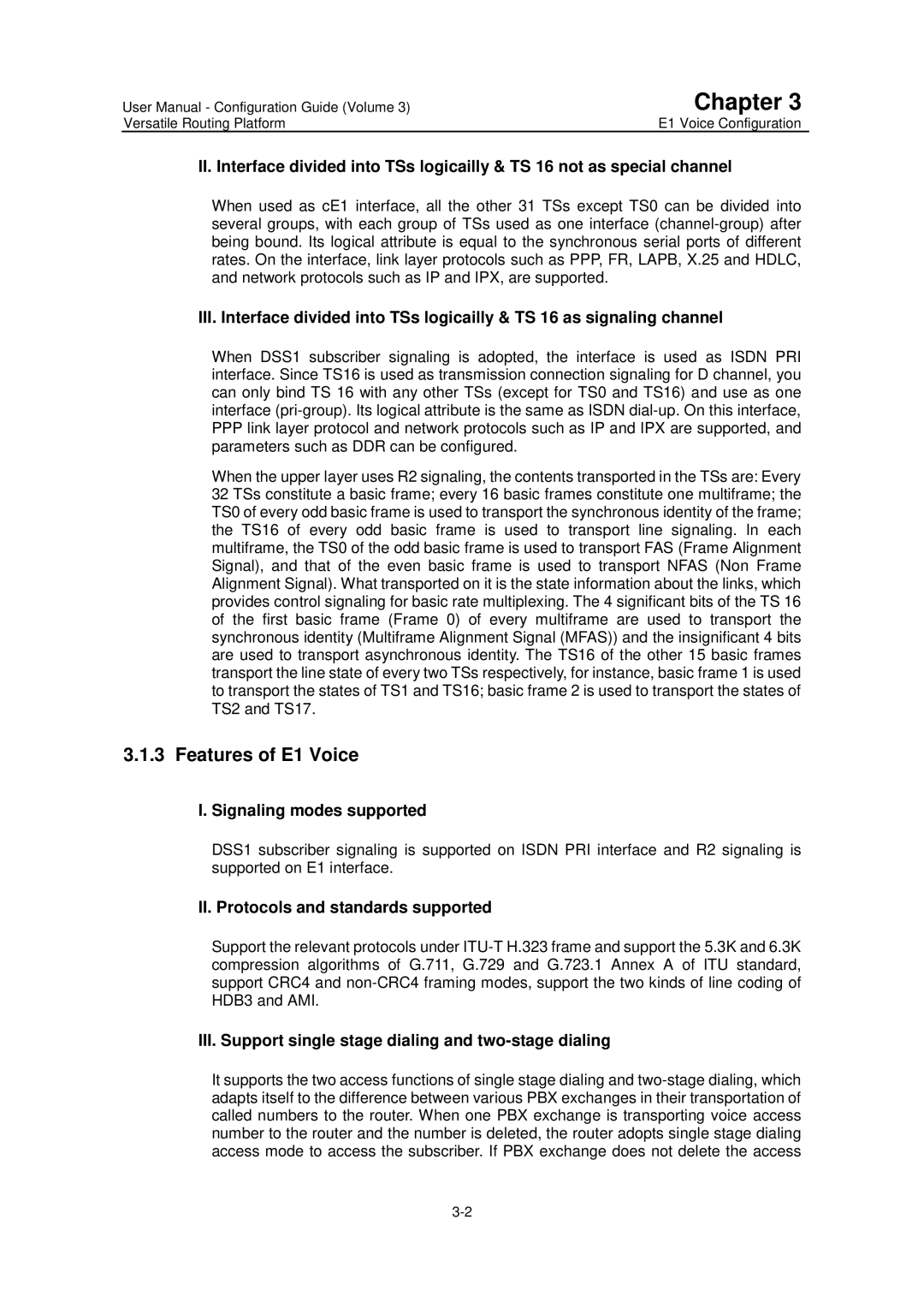 Huawei v200r001 user manual Features of E1 Voice, Signaling modes supported, II. Protocols and standards supported 