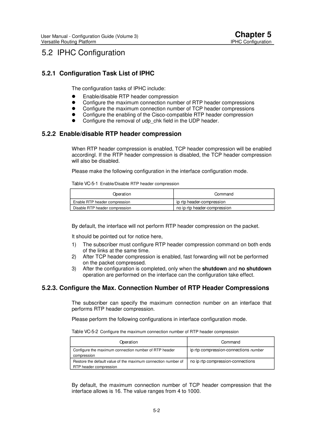 Huawei v200r001 user manual Iphc Configuration, Configuration Task List of Iphc, Enable/disable RTP header compression 