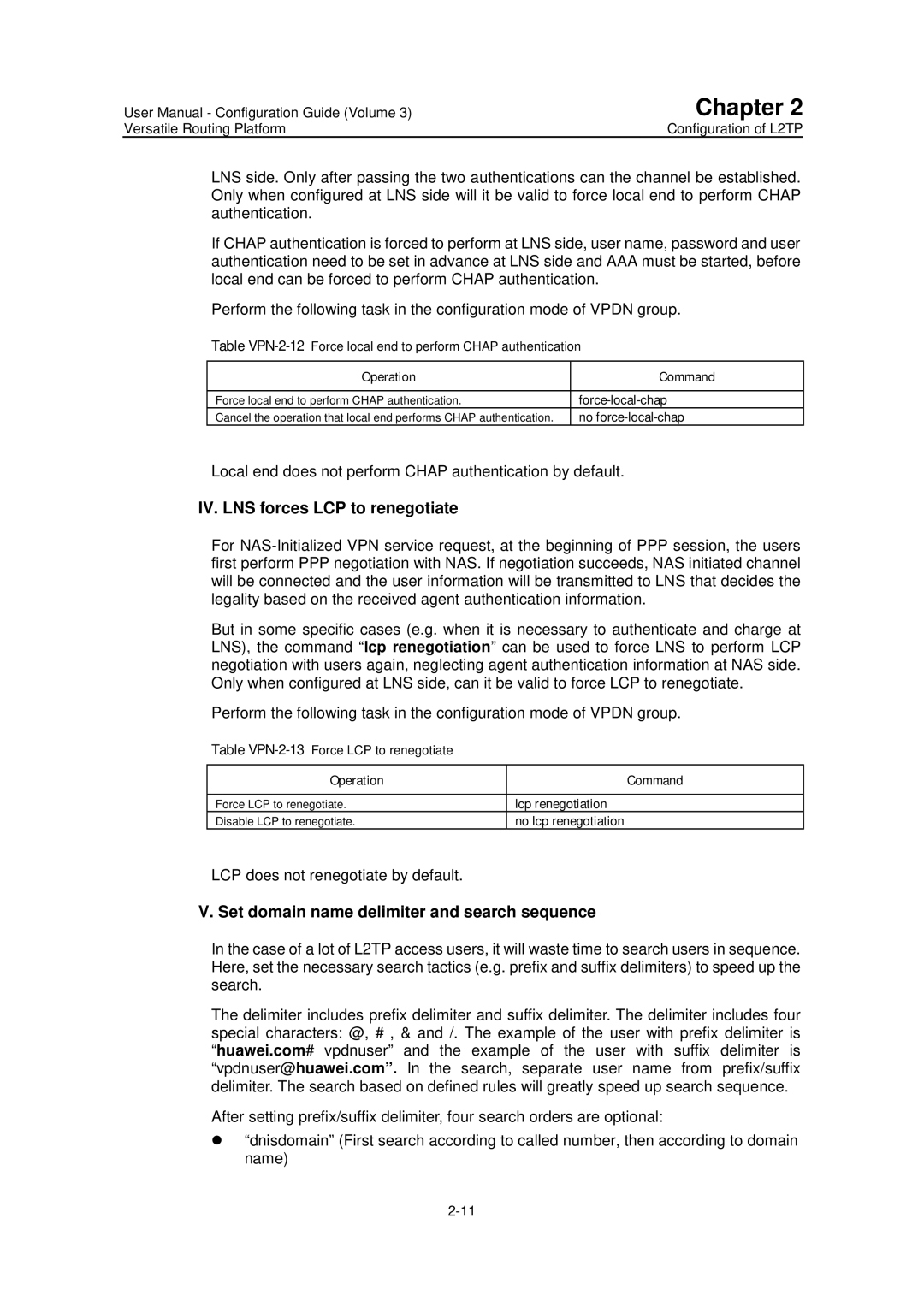 Huawei v200r001 user manual IV. LNS forces LCP to renegotiate, Set domain name delimiter and search sequence 