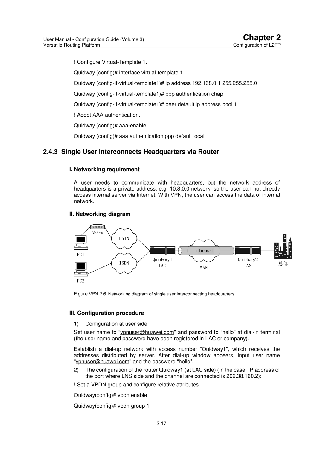 Huawei v200r001 user manual Single User Interconnects Headquarters via Router 