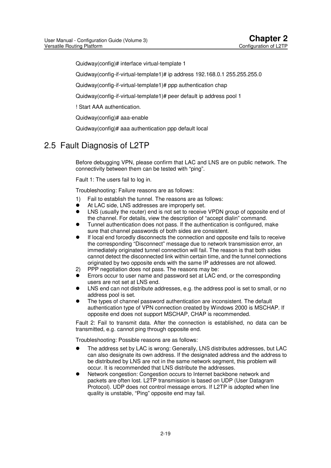 Huawei v200r001 user manual Fault Diagnosis of L2TP 