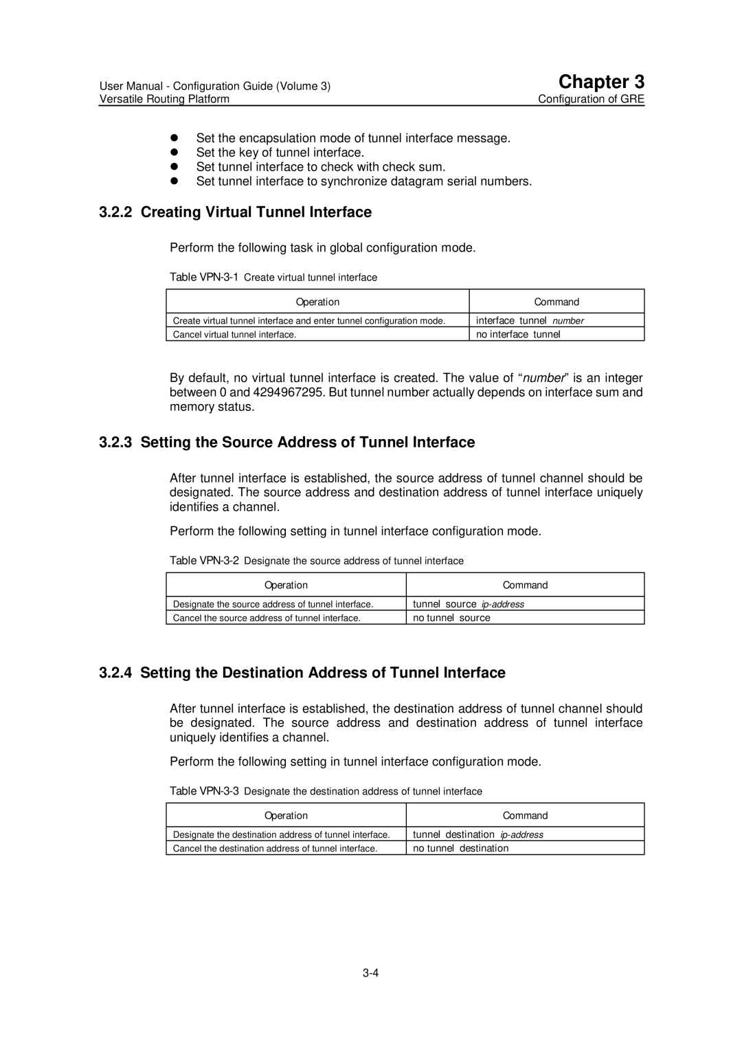 Huawei v200r001 user manual Creating Virtual Tunnel Interface, Setting the Source Address of Tunnel Interface 