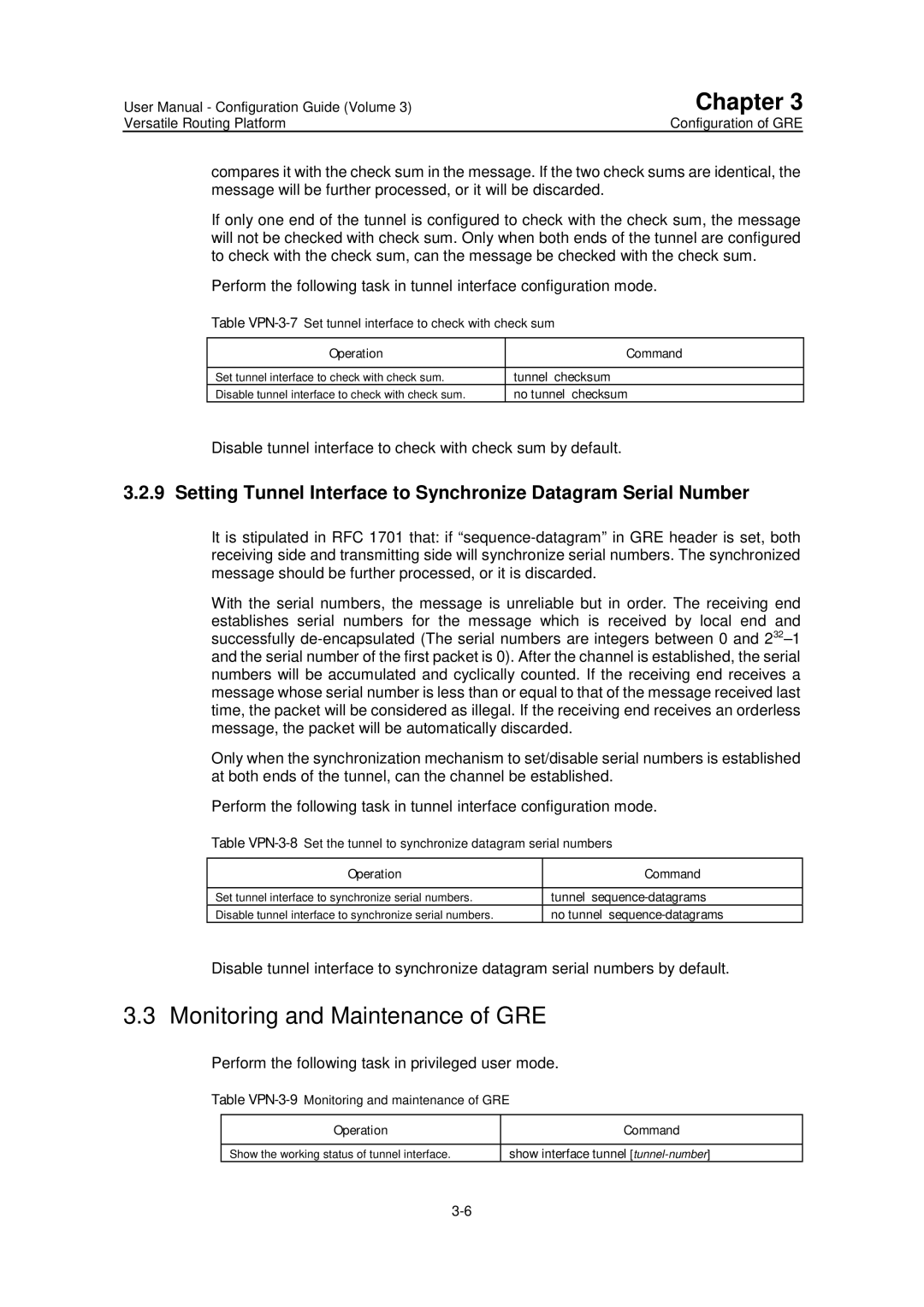 Huawei v200r001 user manual Monitoring and Maintenance of GRE, Disable tunnel interface to check with check sum by default 