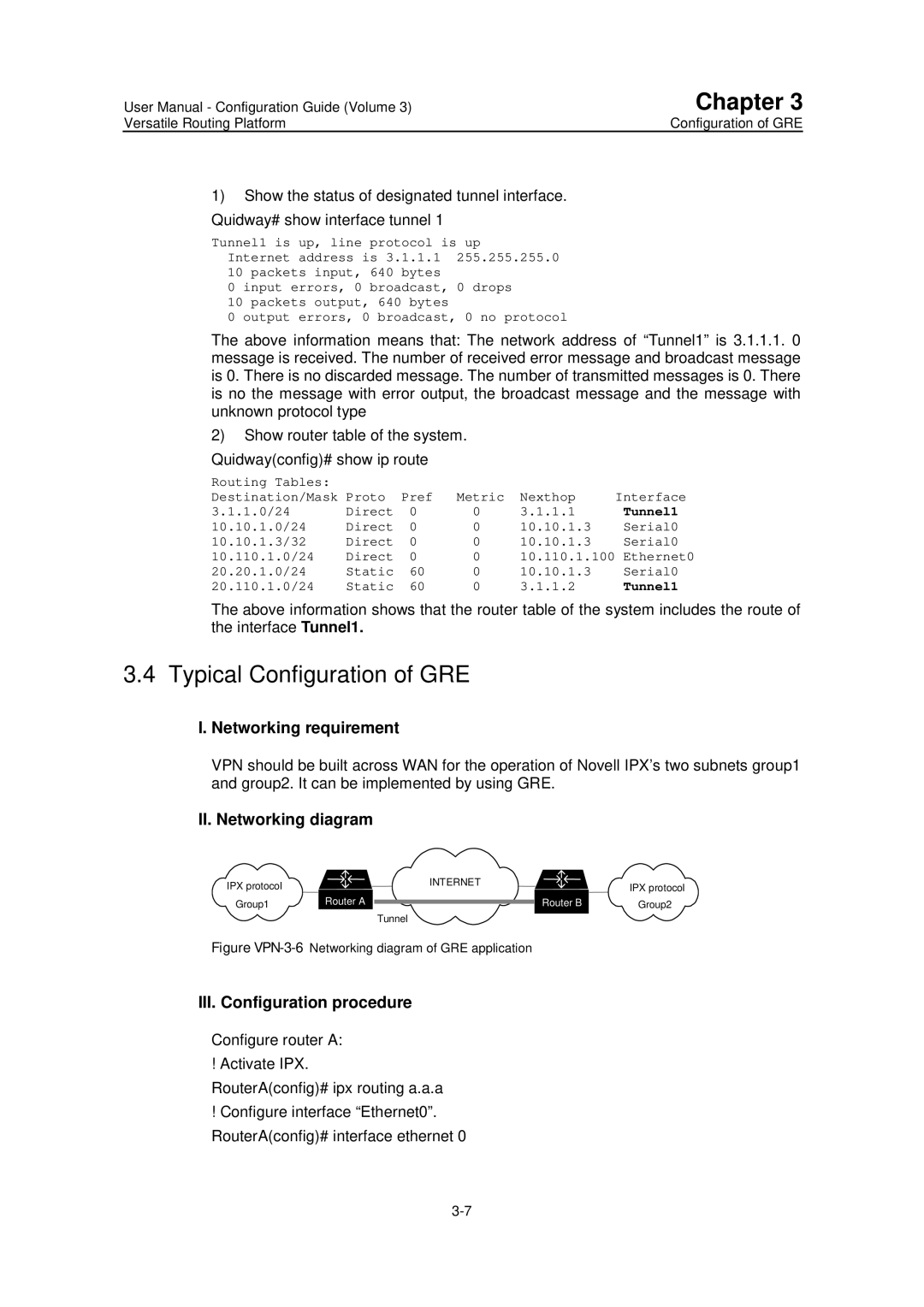 Huawei v200r001 user manual Typical Configuration of GRE, Figure VPN-3-6Networking diagram of GRE application 