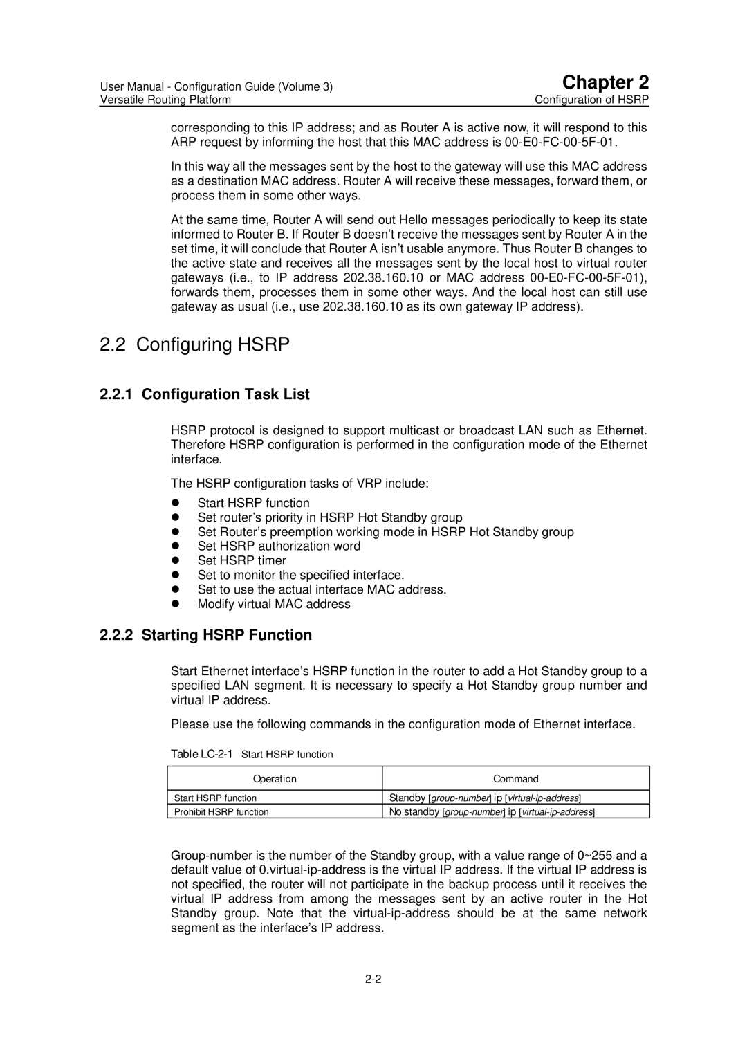 Huawei v200r001 user manual Configuring Hsrp, Starting Hsrp Function 