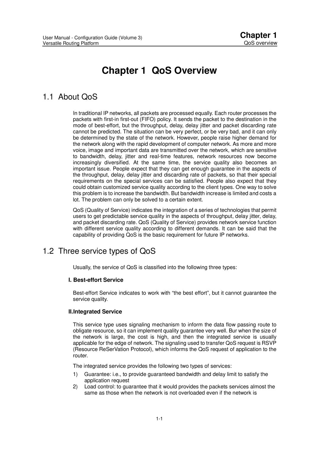Huawei v200r001 user manual QoS Overview, About QoS, Three service types of QoS, Best-effort Service, II.Integrated Service 