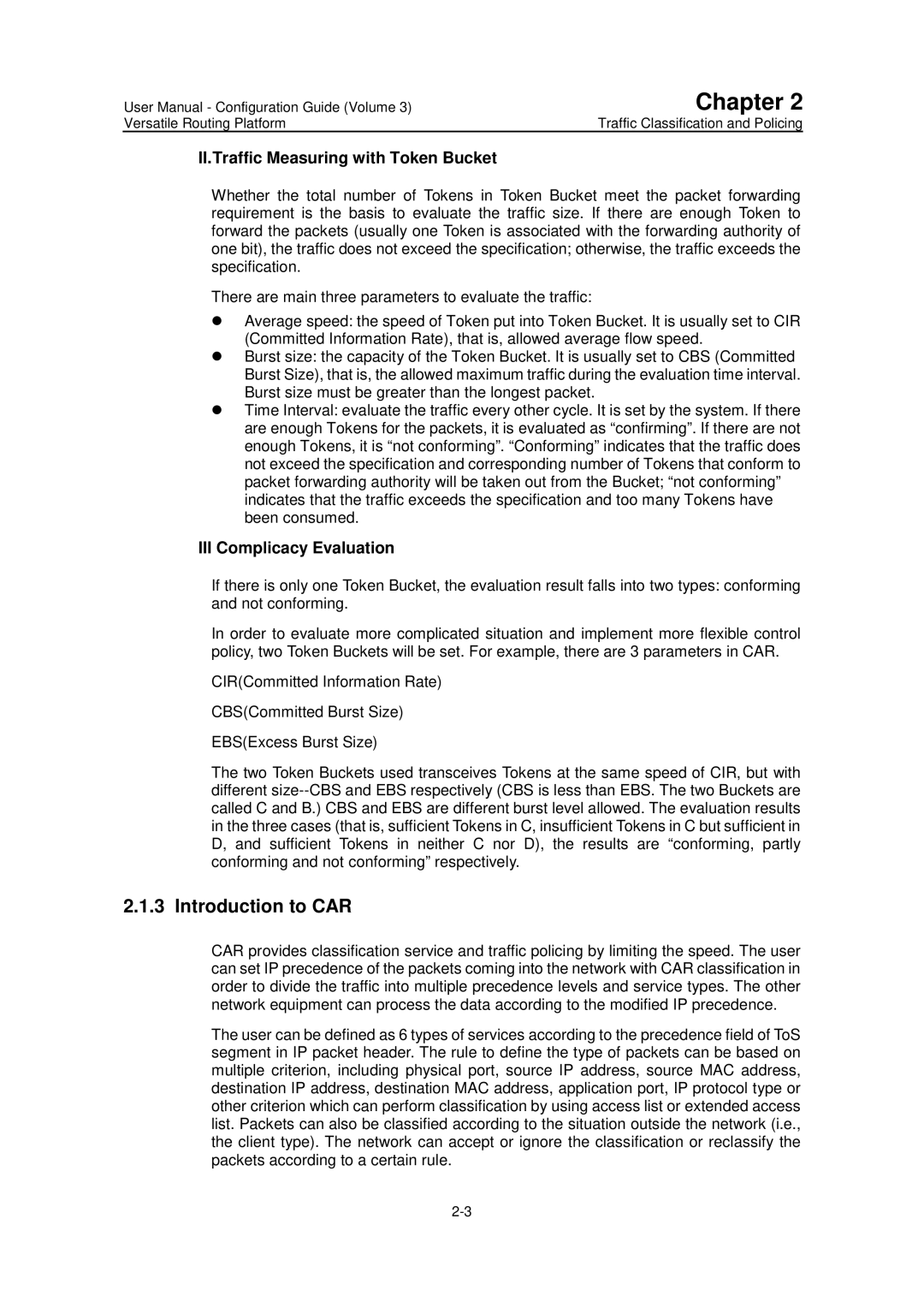 Huawei v200r001 user manual Introduction to CAR, II.Traffic Measuring with Token Bucket, III Complicacy Evaluation 