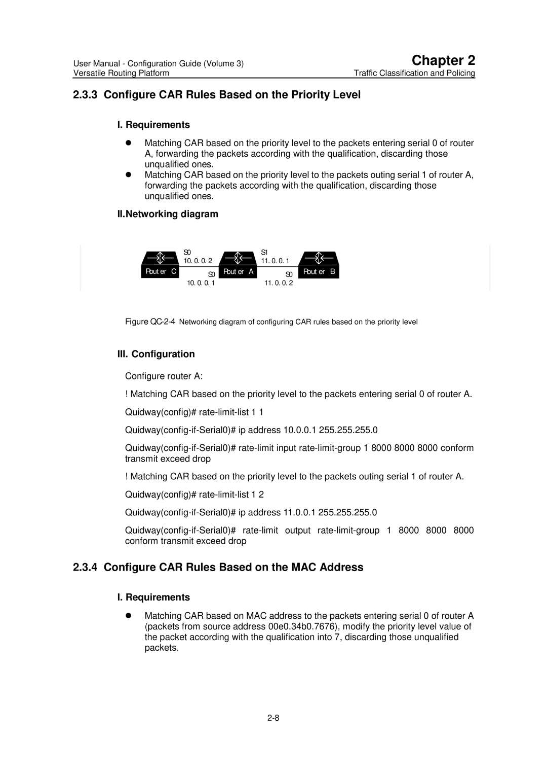 Huawei v200r001 user manual Configure CAR Rules Based on the Priority Level, Configure CAR Rules Based on the MAC Address 