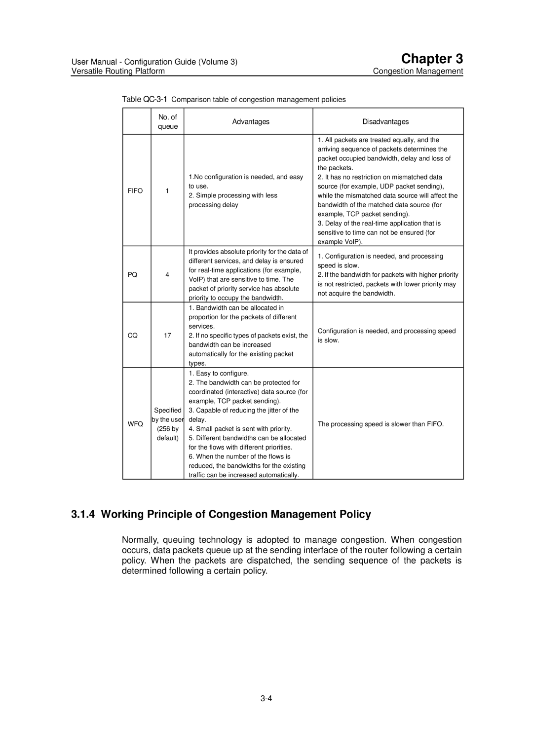 Huawei v200r001 user manual Working Principle of Congestion Management Policy, No. Advantages Disadvantages Queue 