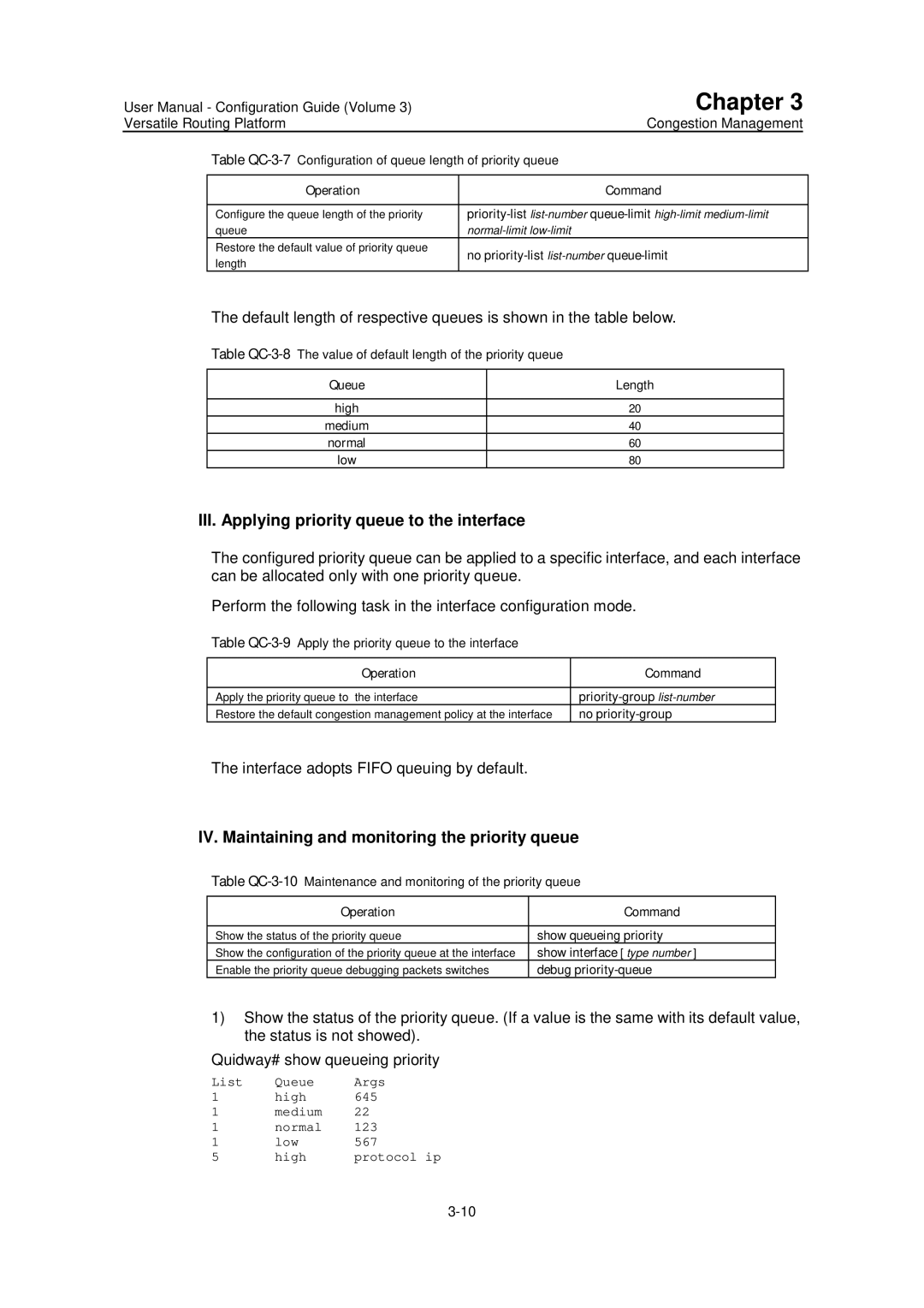 Huawei v200r001 III. Applying priority queue to the interface, IV. Maintaining and monitoring the priority queue 