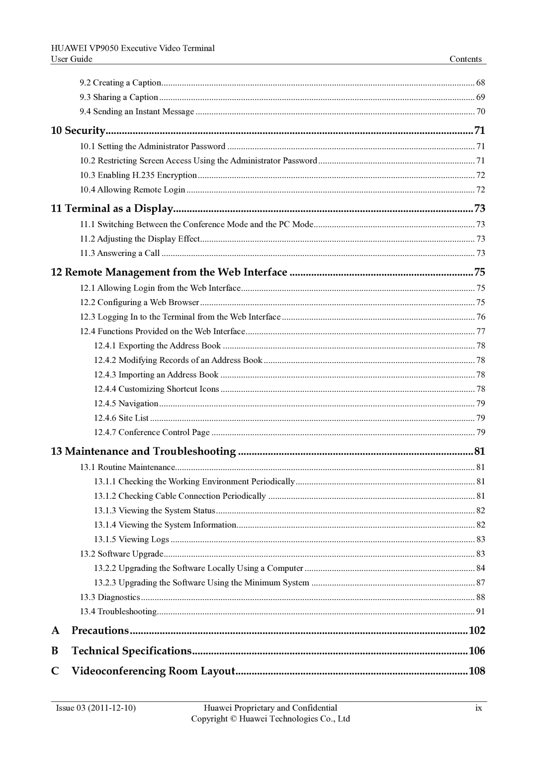 Huawei VP9050 manual Remote Management from the Web Interface, Security 