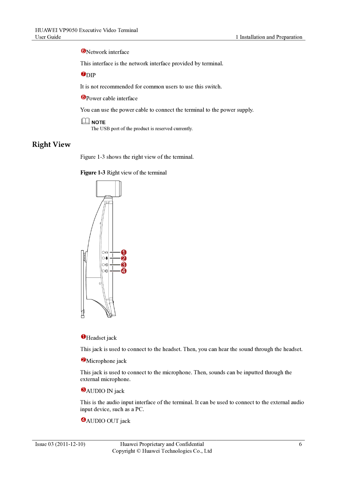 Huawei VP9050 manual Right View, Dip 