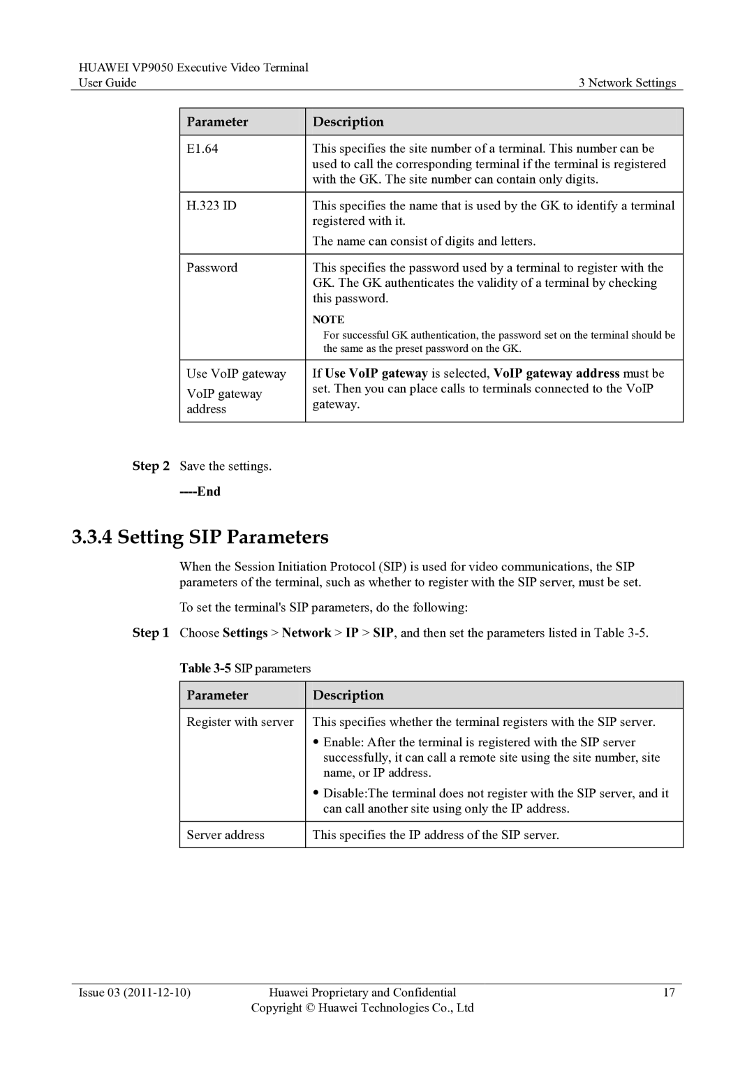 Huawei VP9050 manual Setting SIP Parameters 