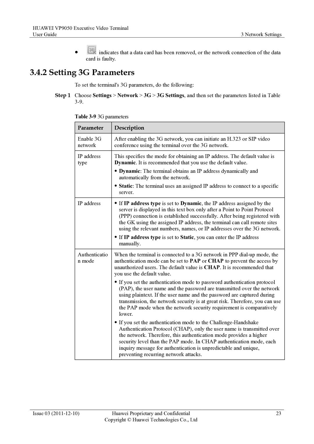 Huawei VP9050 manual Setting 3G Parameters, Preventing recurring network attacks 