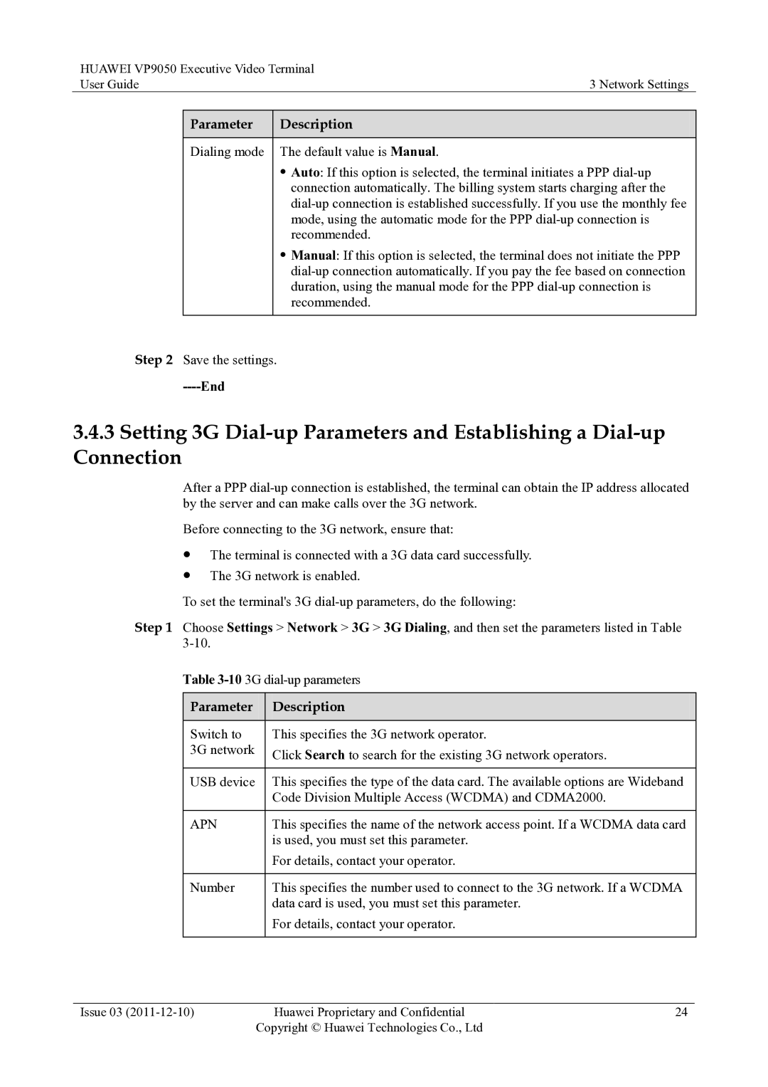 Huawei VP9050 manual Apn 