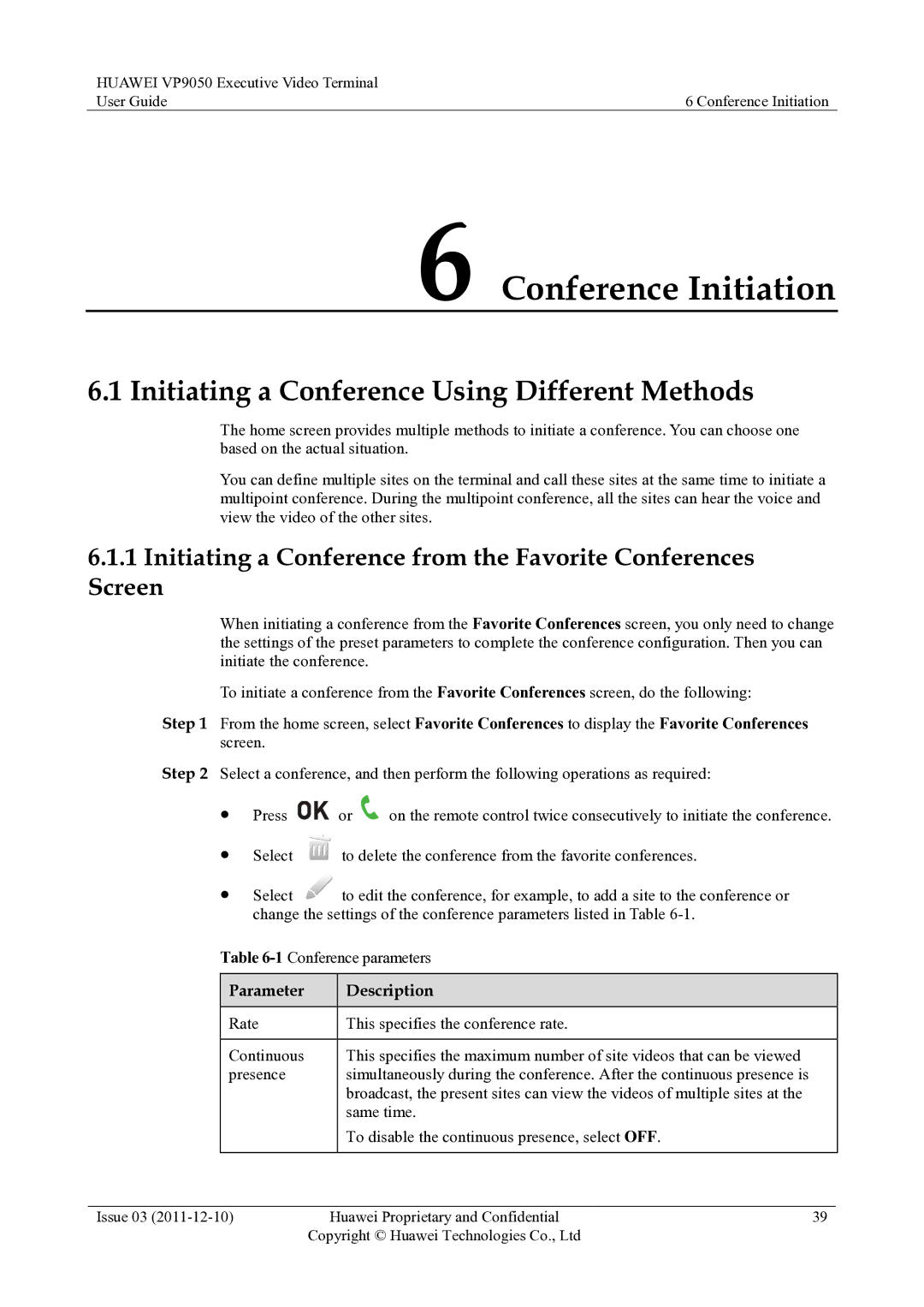 Huawei VP9050 manual Conference Initiation, Initiating a Conference Using Different Methods 