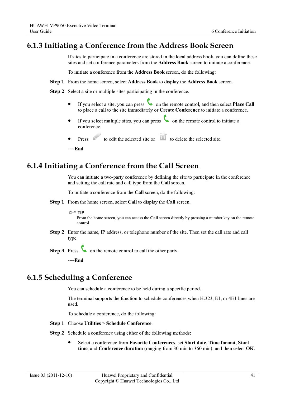 Huawei VP9050 manual Initiating a Conference from the Address Book Screen, Initiating a Conference from the Call Screen 