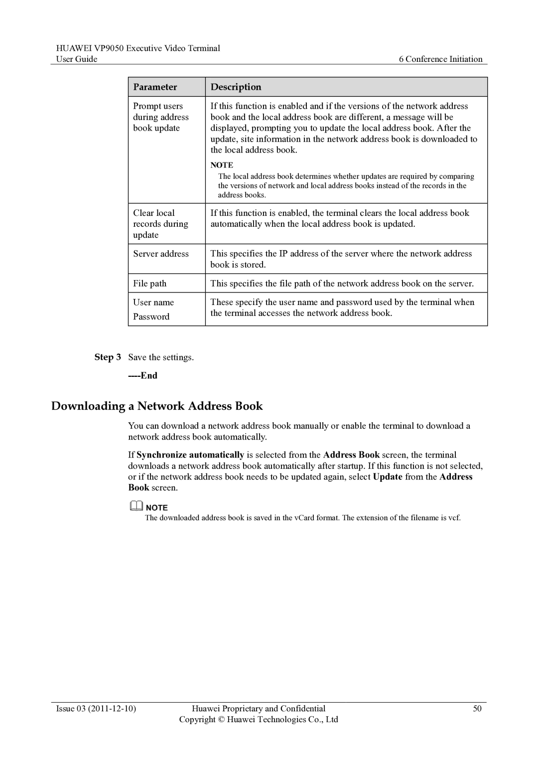 Huawei VP9050 manual Downloading a Network Address Book 