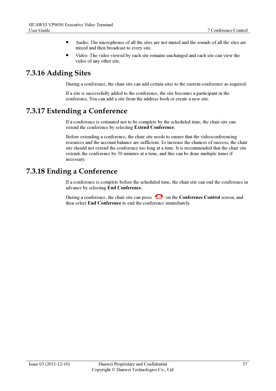 Huawei VP9050 manual Adding Sites, Extending a Conference 
