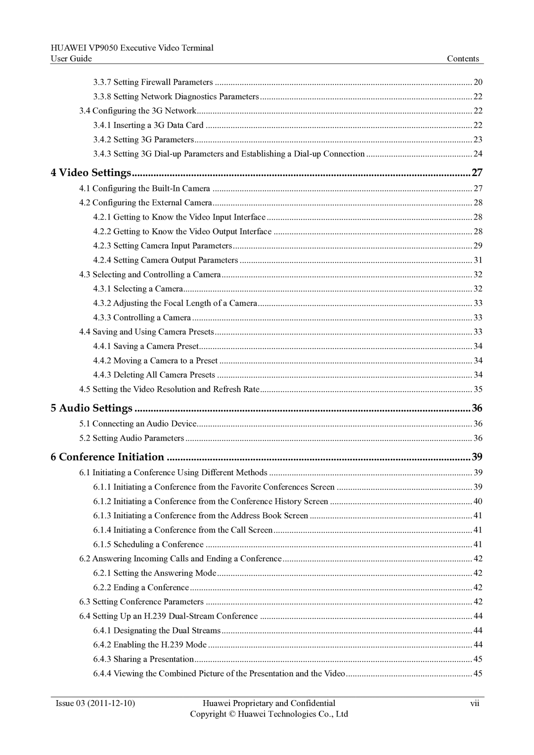 Huawei VP9050 manual Audio Settings 