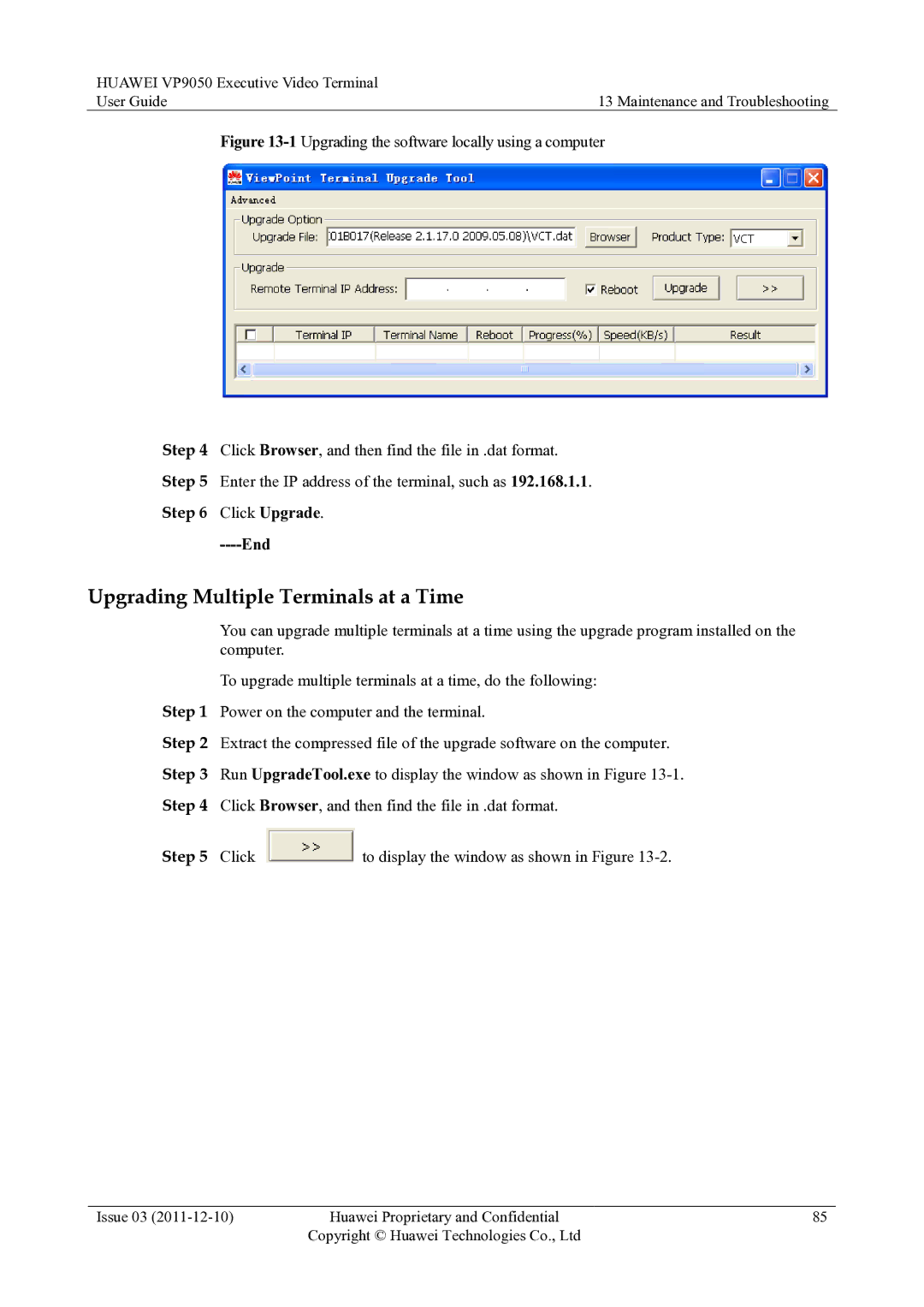 Huawei VP9050 manual Upgrading Multiple Terminals at a Time, Click Upgrade 