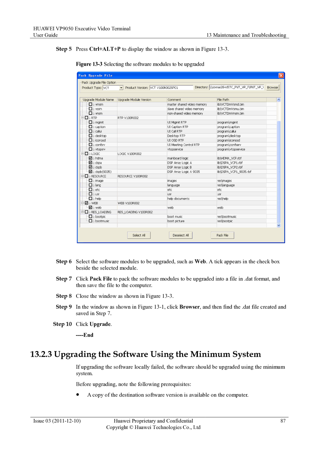 Huawei VP9050 manual Upgrading the Software Using the Minimum System 