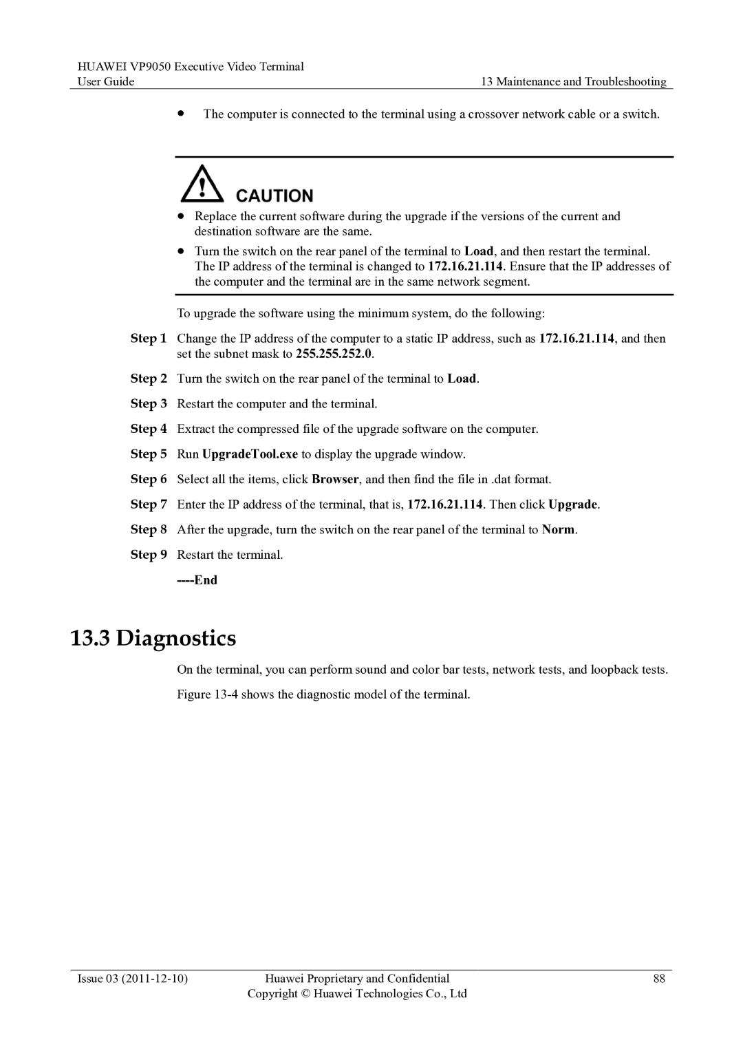 Huawei VP9050 manual Diagnostics 