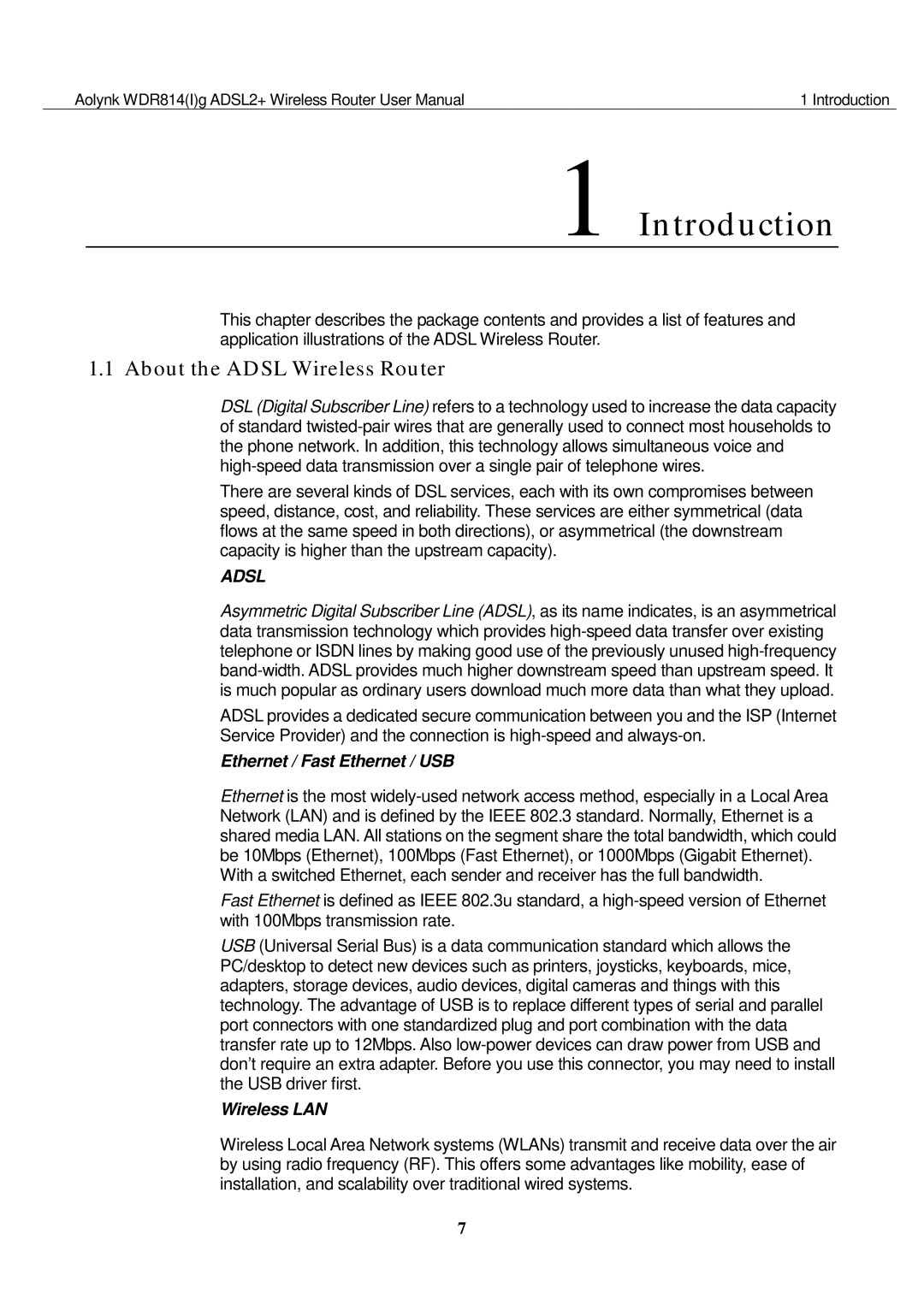 Huawei WDR814G, WDR814IG user manual Introduction, About the Adsl Wireless Router 