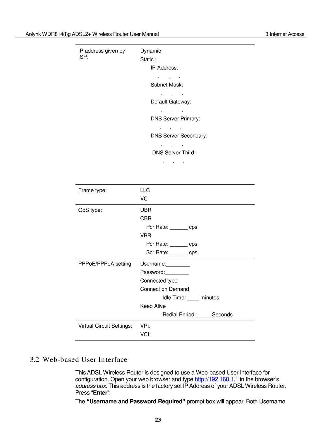 Huawei WDR814G, WDR814IG user manual Web-based User Interface, Isp 