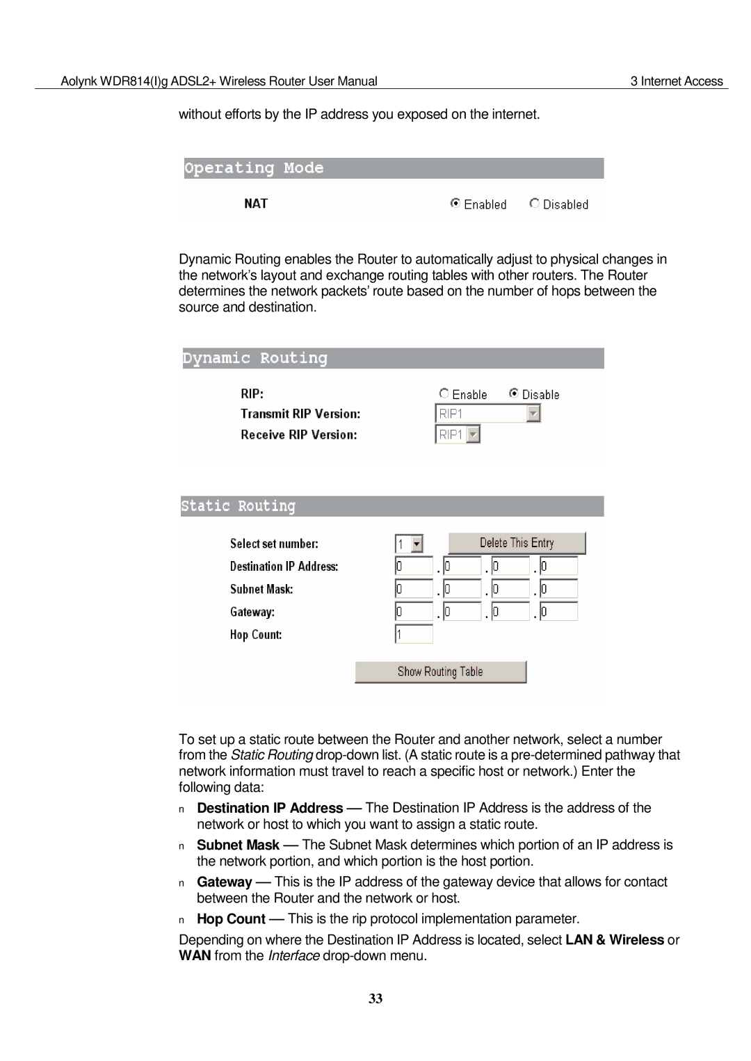 Huawei WDR814G, WDR814IG user manual Internet Access 