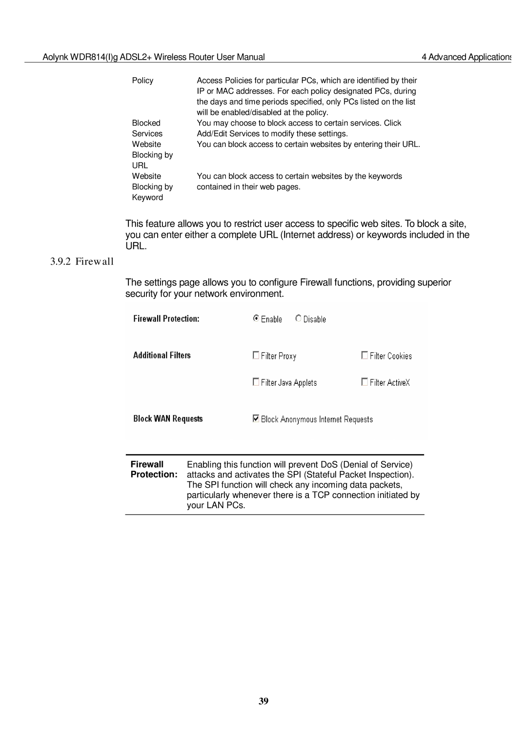 Huawei WDR814G, WDR814IG user manual Firewall, Url 