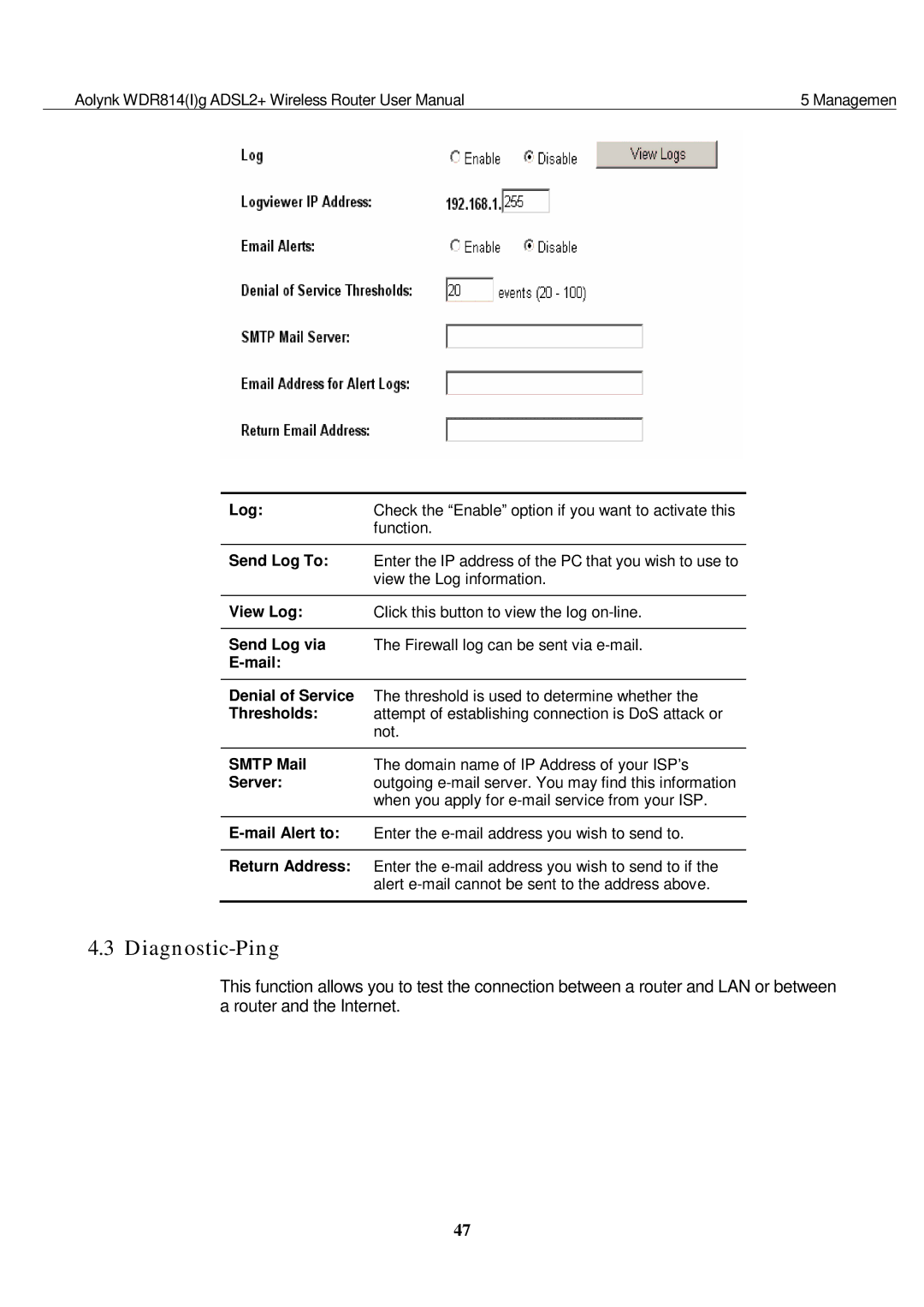 Huawei WDR814G, WDR814IG user manual Diagnostic-Ping 