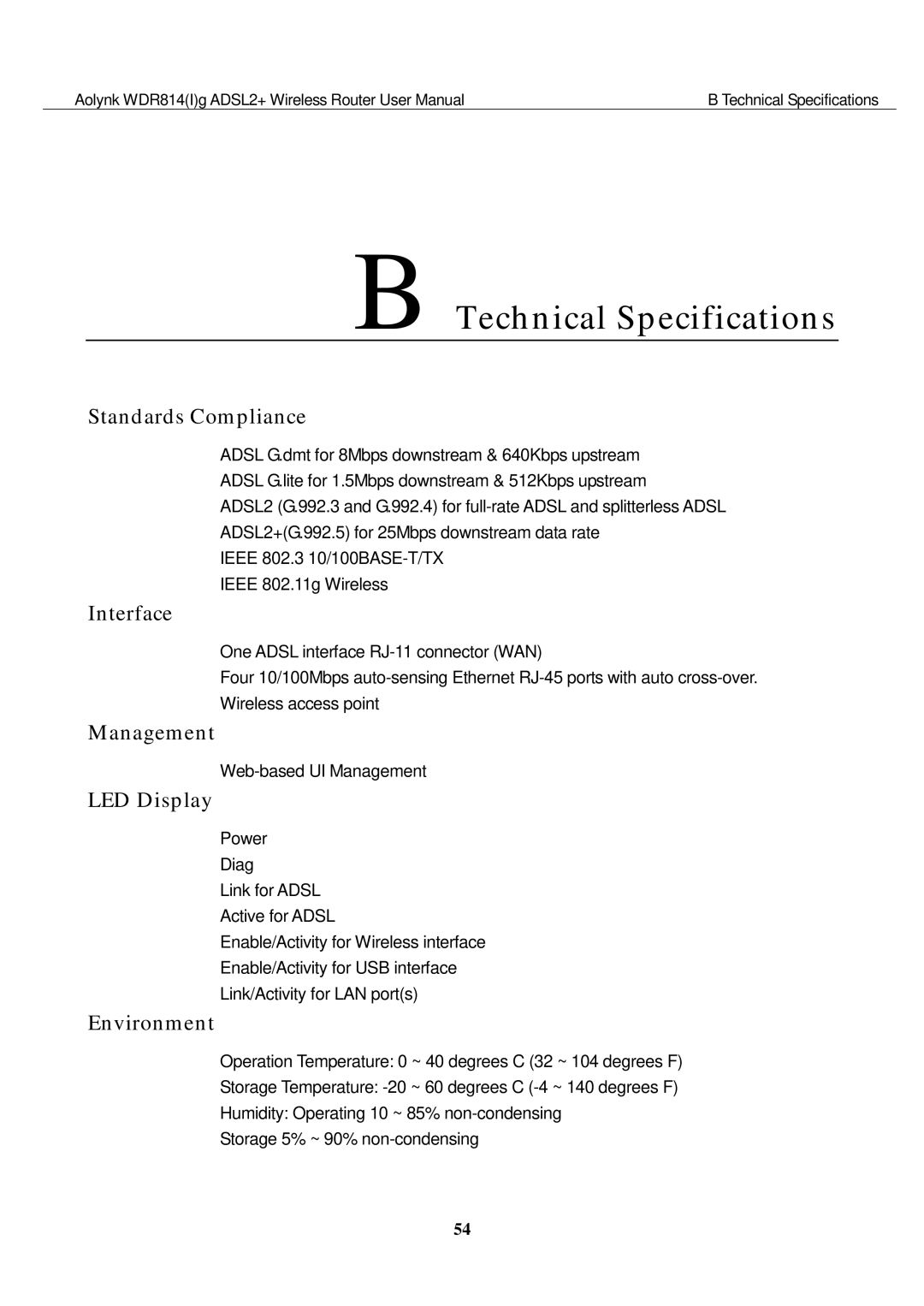 Huawei WDR814IG, WDR814G user manual Technical Specifications 