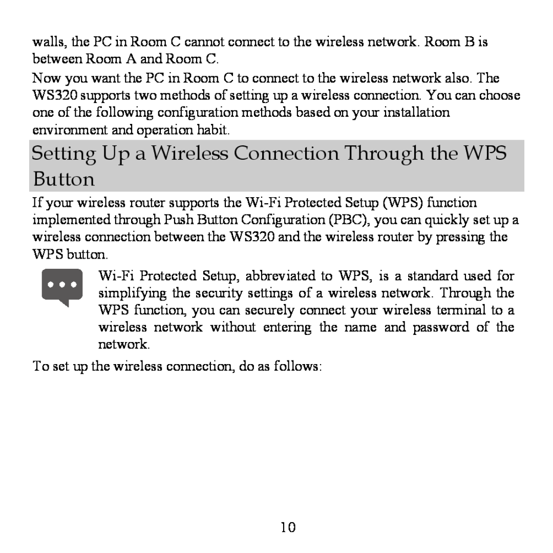 Huawei WS320 manual Setting Up a Wireless Connection Through the WPS Button 