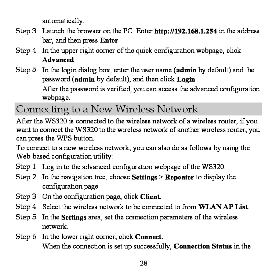 Huawei WS320 manual Connecting to a New Wireless Network 