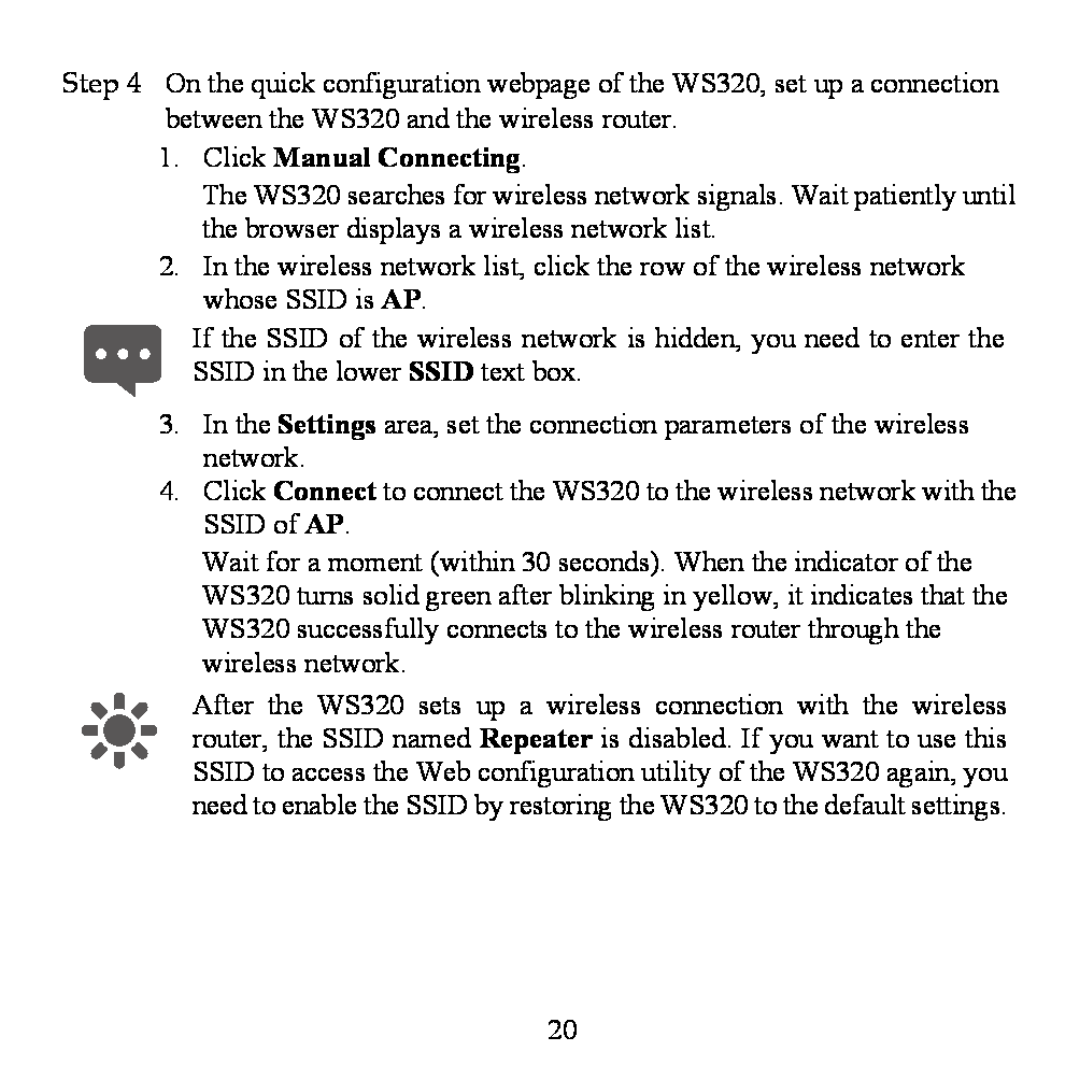Huawei WS320 manual Click Manual Connecting 
