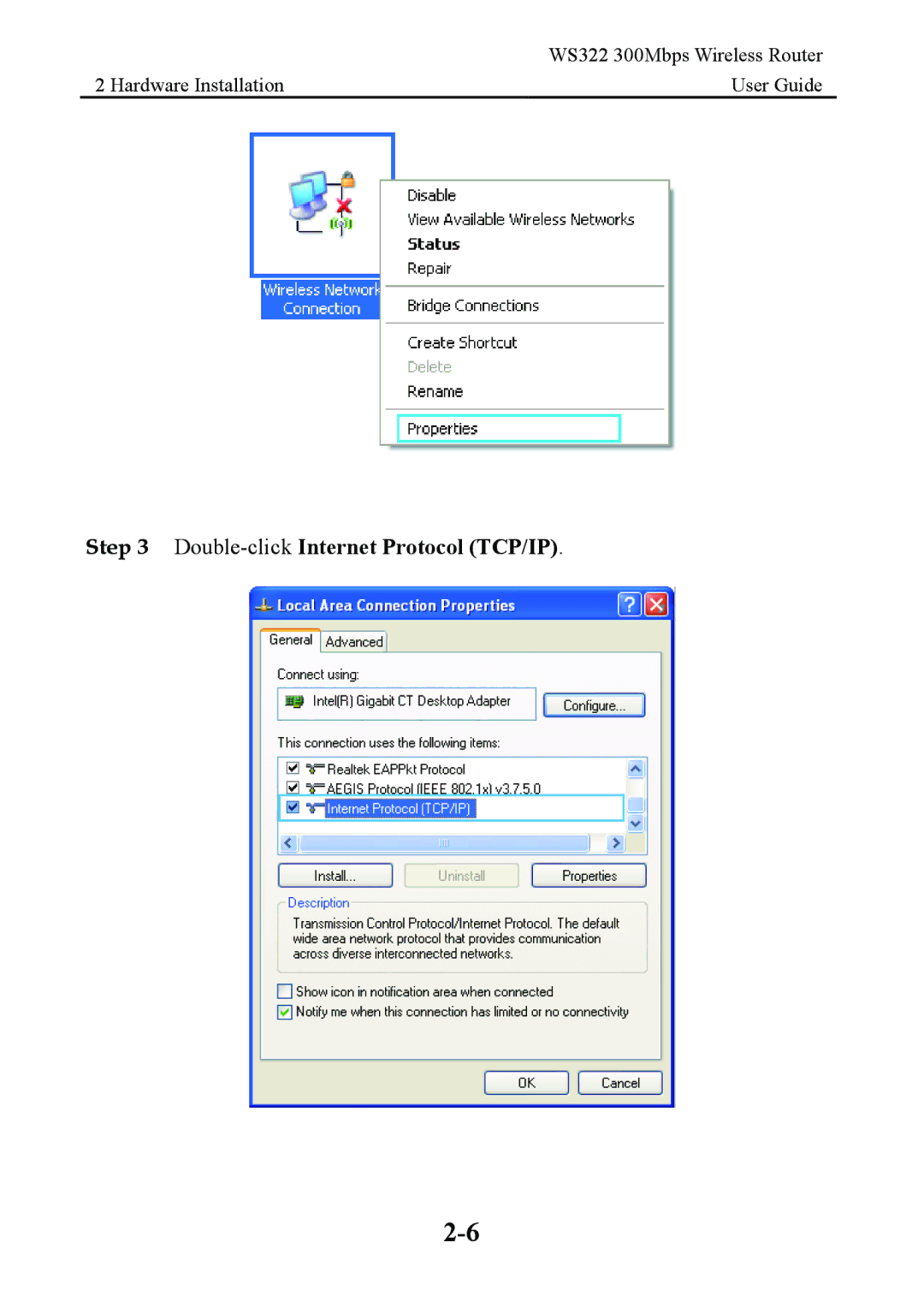 Huawei WS322 manual Double-clickInternet Protocol TCP/IP 